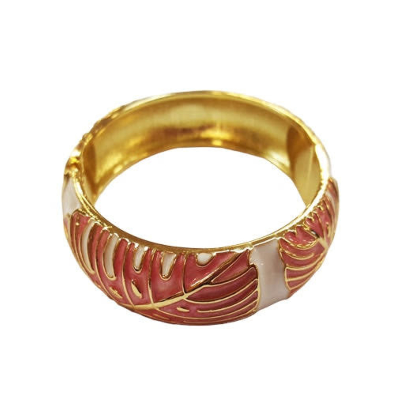 Enamel Clasp Monstera Bracelet Pink