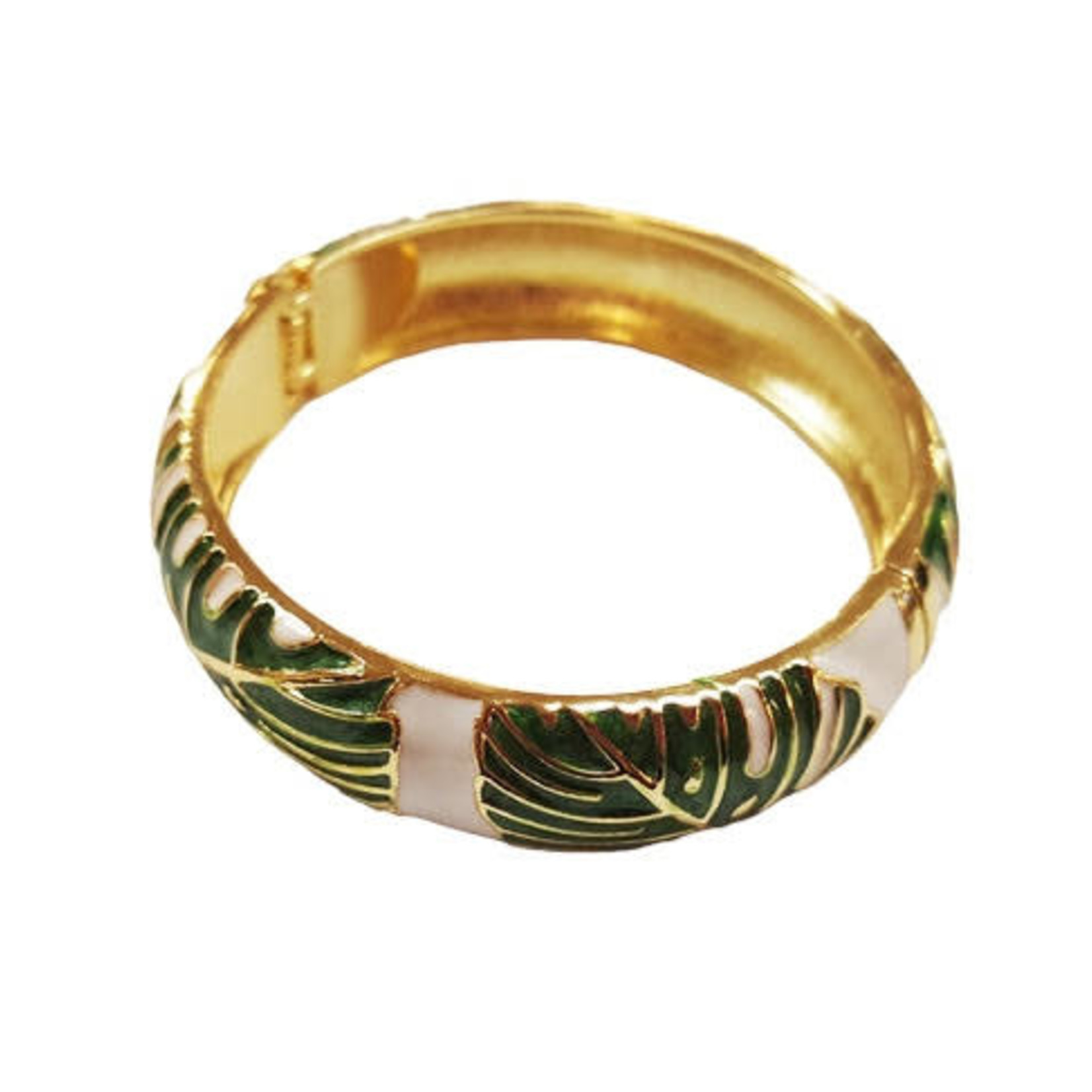 Enamel Clasp Monstera Bracelet Green