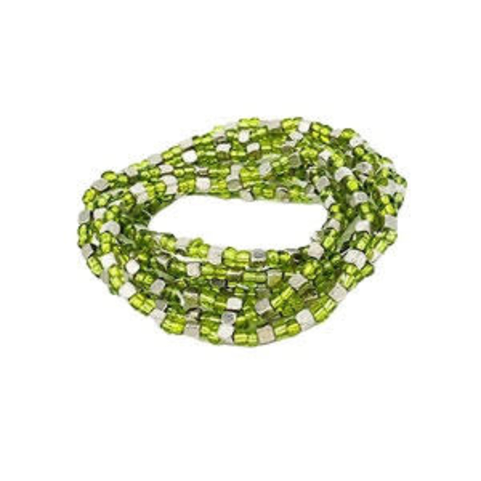 Brass Bead Stacker Stretch Bracelet, Pack of 7 Green