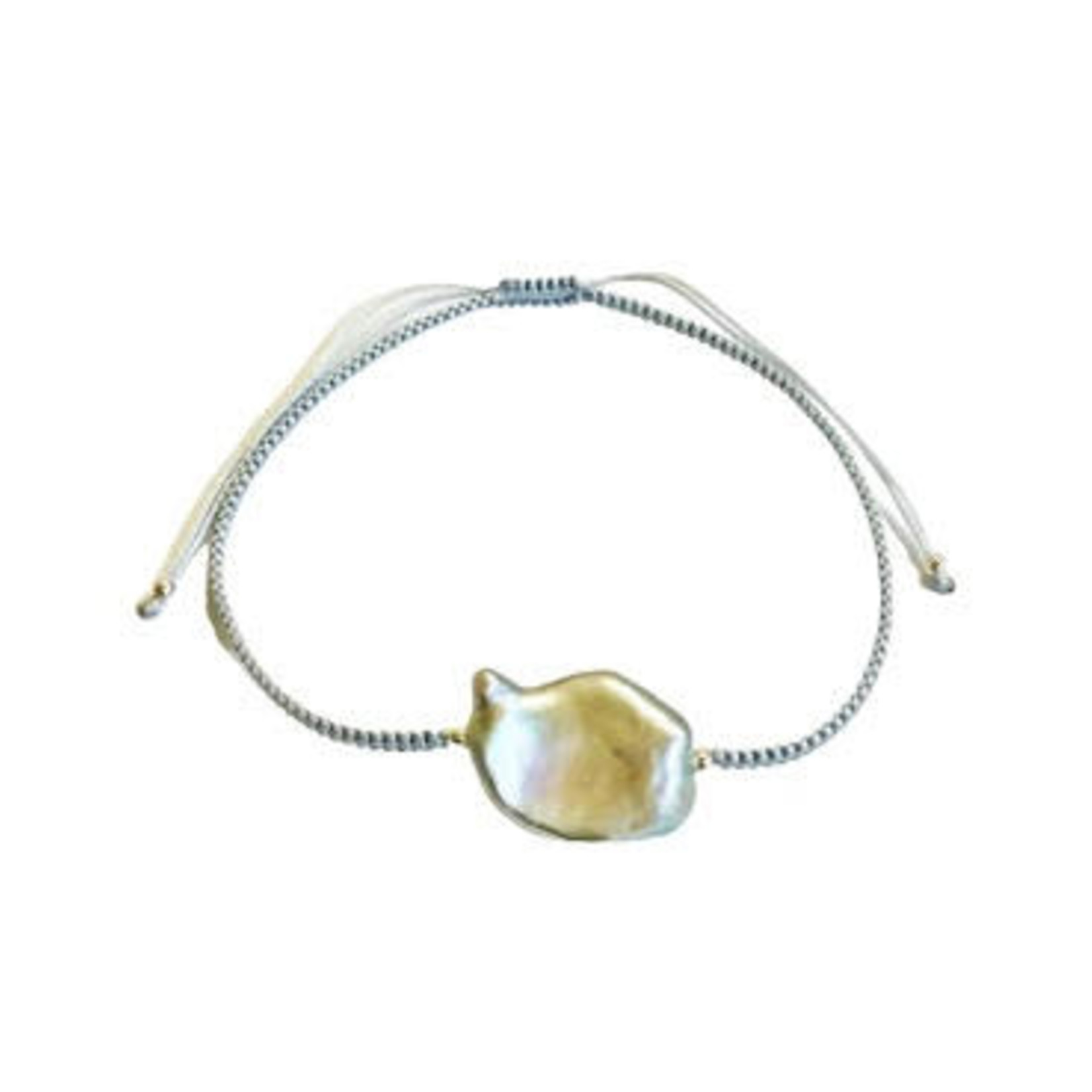 Adjustable String Bracelet with Silver Coin Pearl Grey