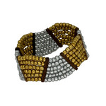 Beaded Stretch Bracelet with Wood Accents Gold and Silver