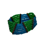 Beaded Stretch Bracelet with Wood Accents Blue and Green