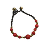 Antique Style Brass and Glass Bead Bracelet Red