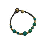 Antique Style Brass and Glass Bead Bracelet Green