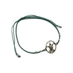 Adjustable String Bracelet with Silver Honu Green