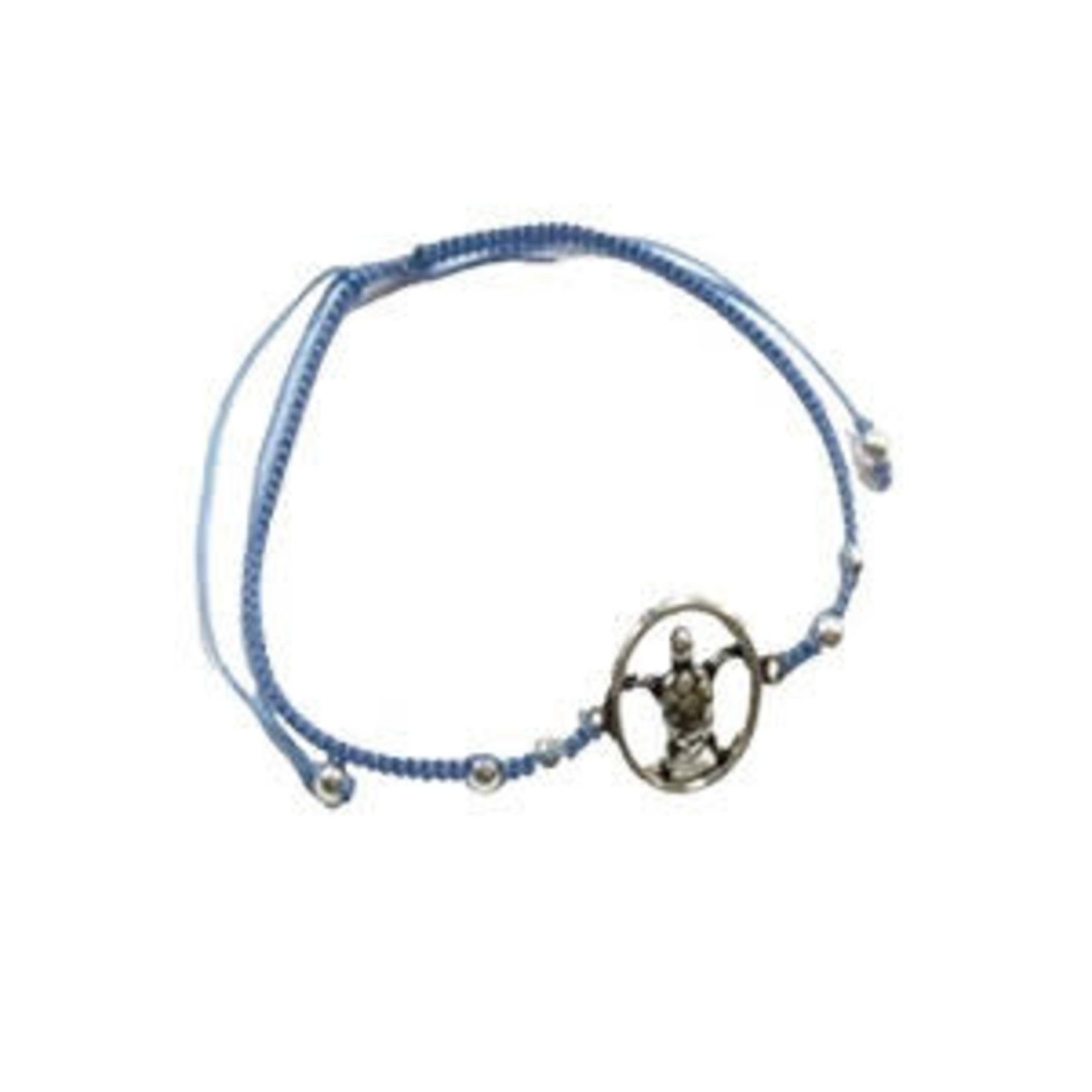 Adjustable String Bracelet with Silver Honu Blue