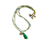 21" Brass and Glass Bead Wrap Bracelet Green