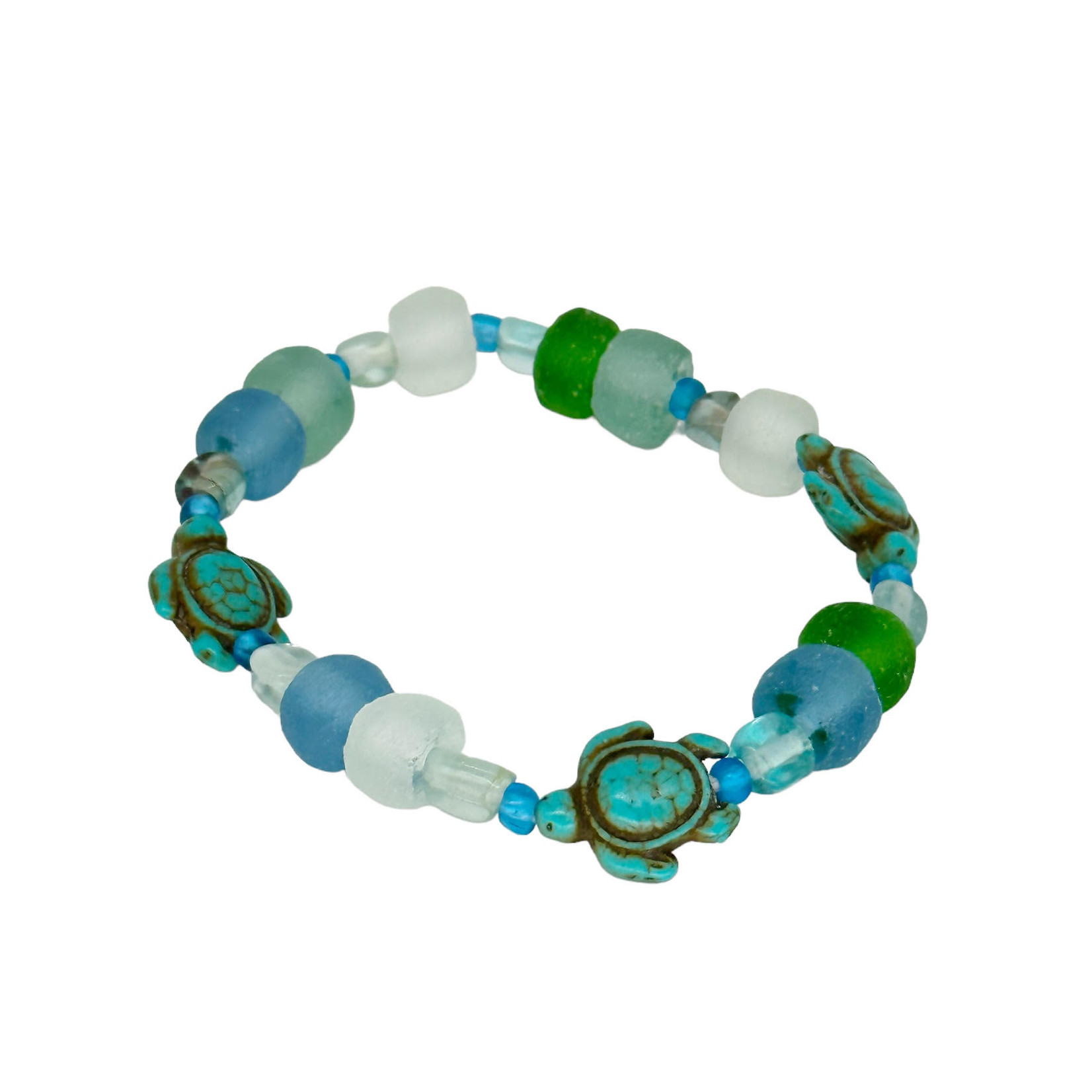 BGL37 Beach Glass & Bead Bracelet Turtle