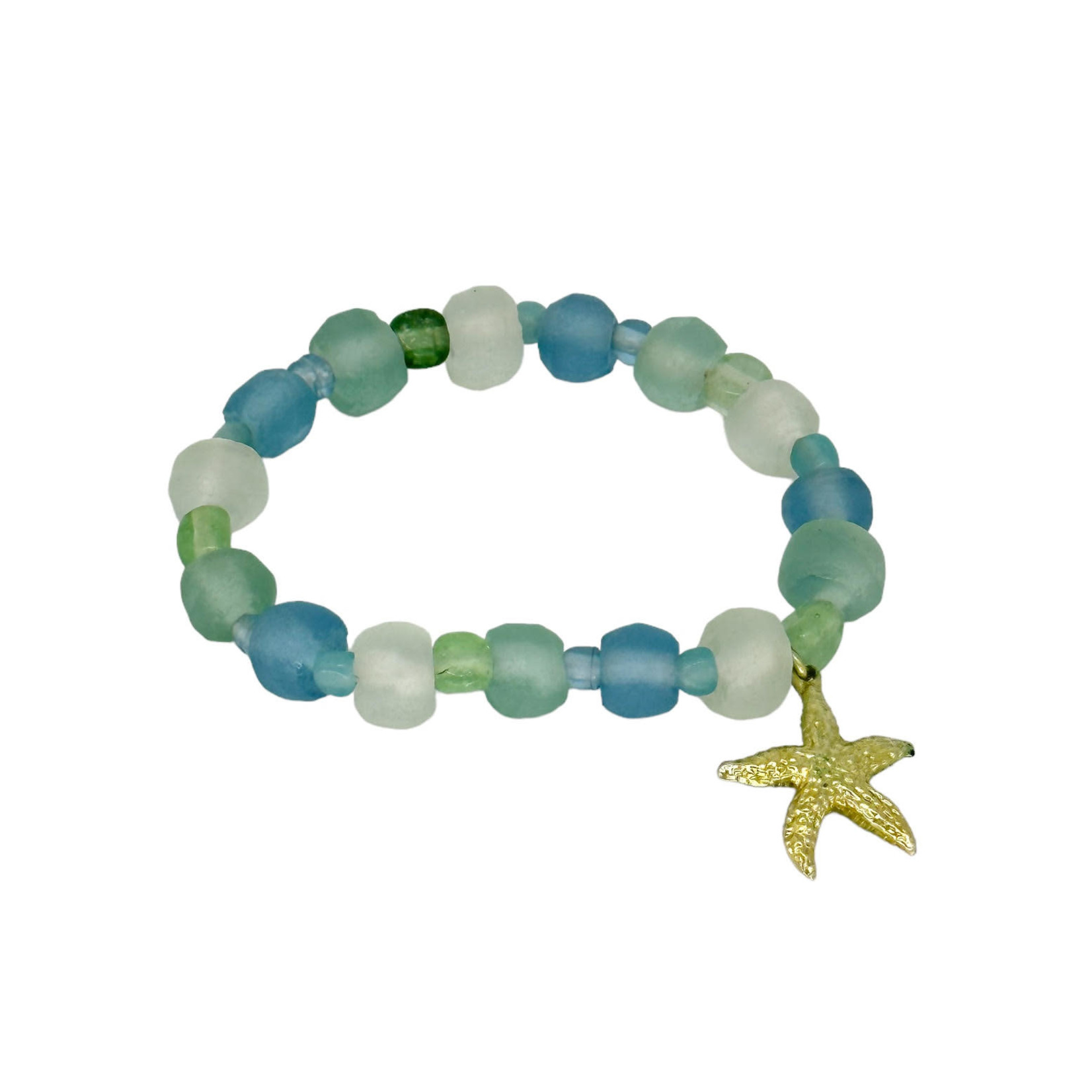 BGL28 Beach Glass Bracelet with Charm Multi Starfish