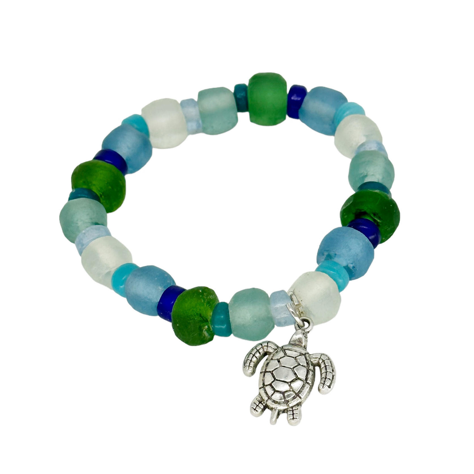 BGL6 Beach Glass Bracelet with Charm Dark Turtle