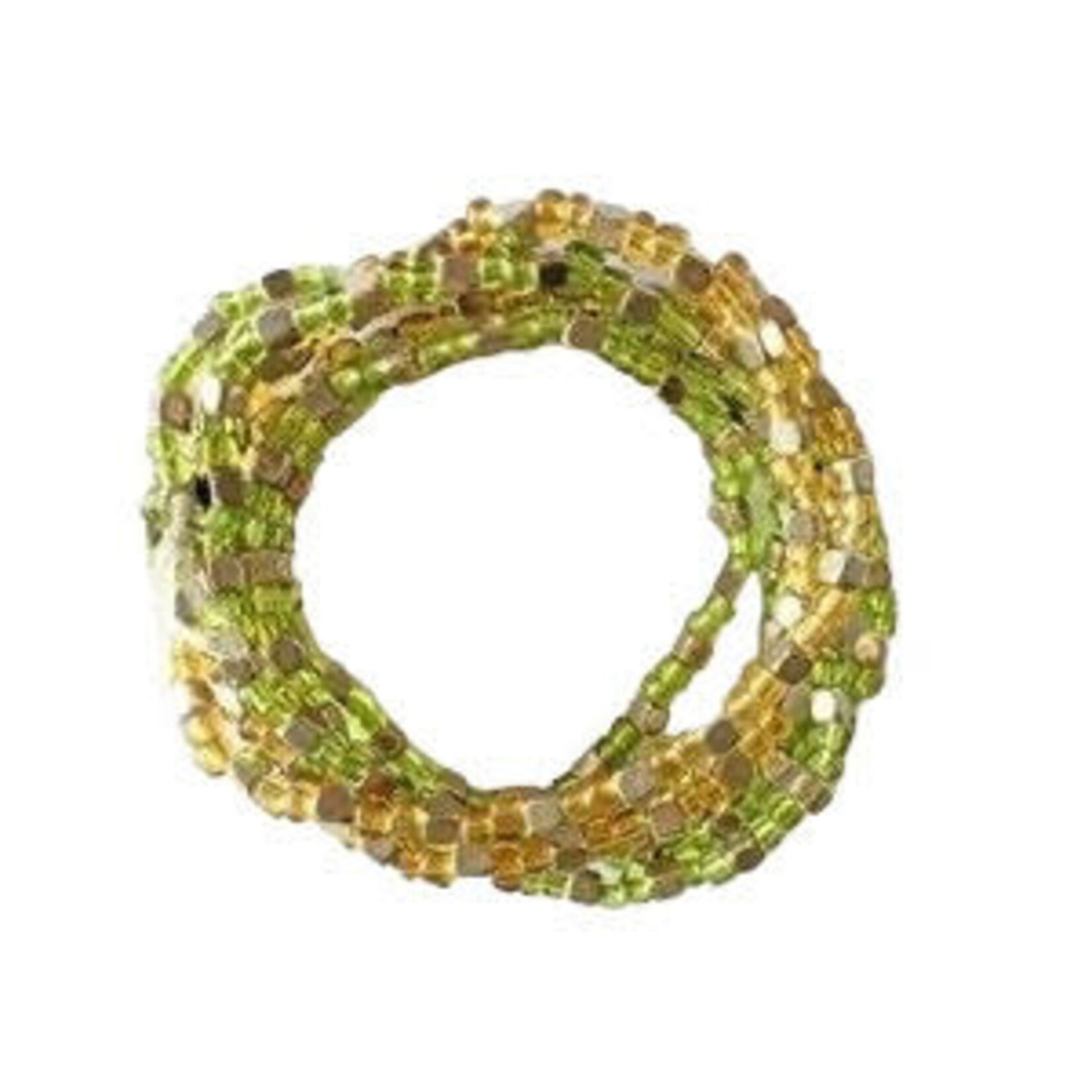 Set of 7 Stretch Stacker Bracelets - Gold/Green