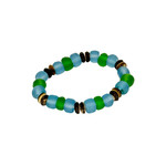 BGL13 Beach Glass & Wood Bracelet Turquoise & Green