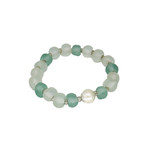 Beach Glass Bracelet with Single Pearl Seafoam