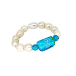 Big Pearl and Painted Glass Bead Stretch Bracelet
