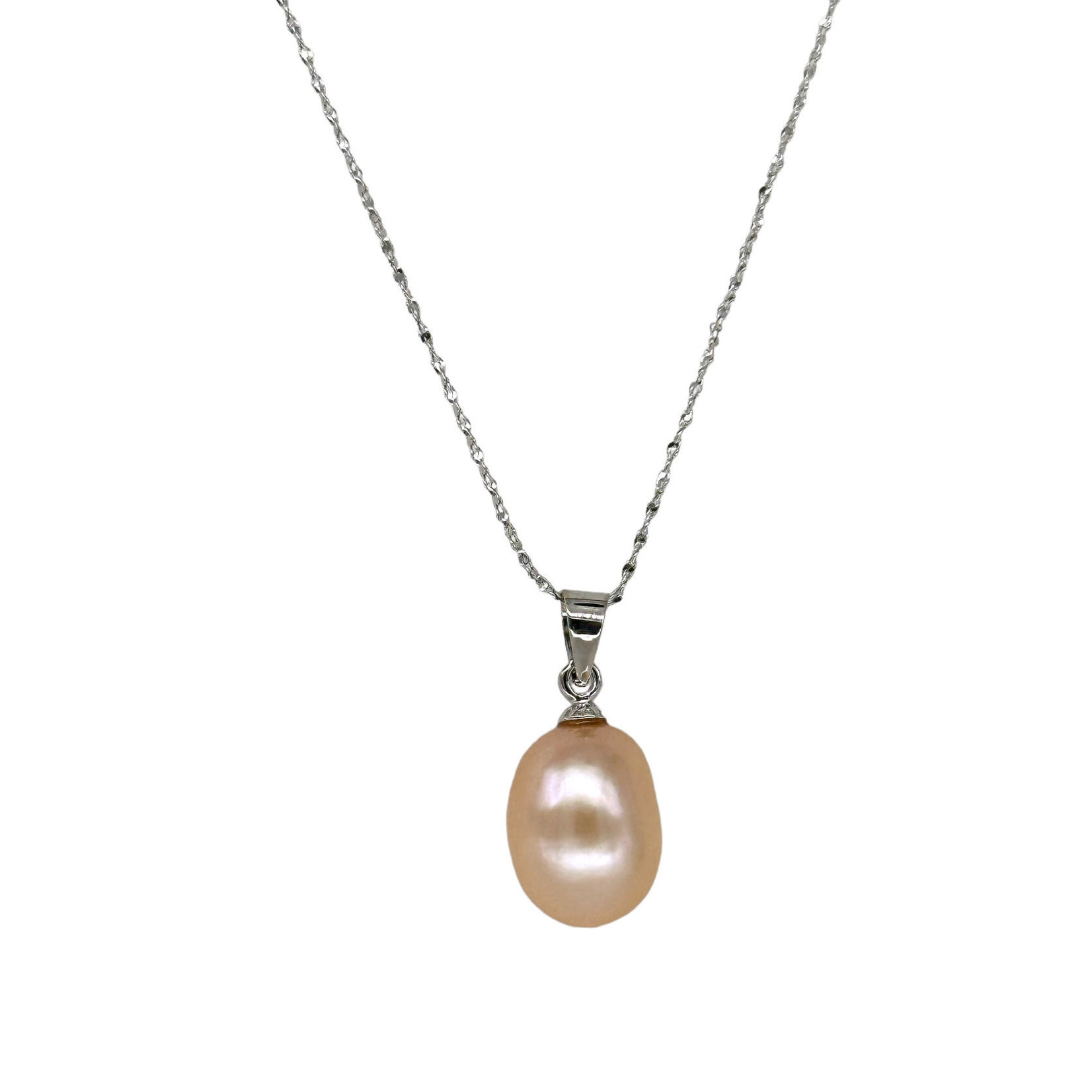 10.5 - 11.5mm Cultured Freshwater Pearl and Sterling Silver Chain Peach