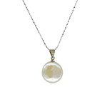 14-17mm Coin Pearl Pendant with 18" Sterling Silver Chain White