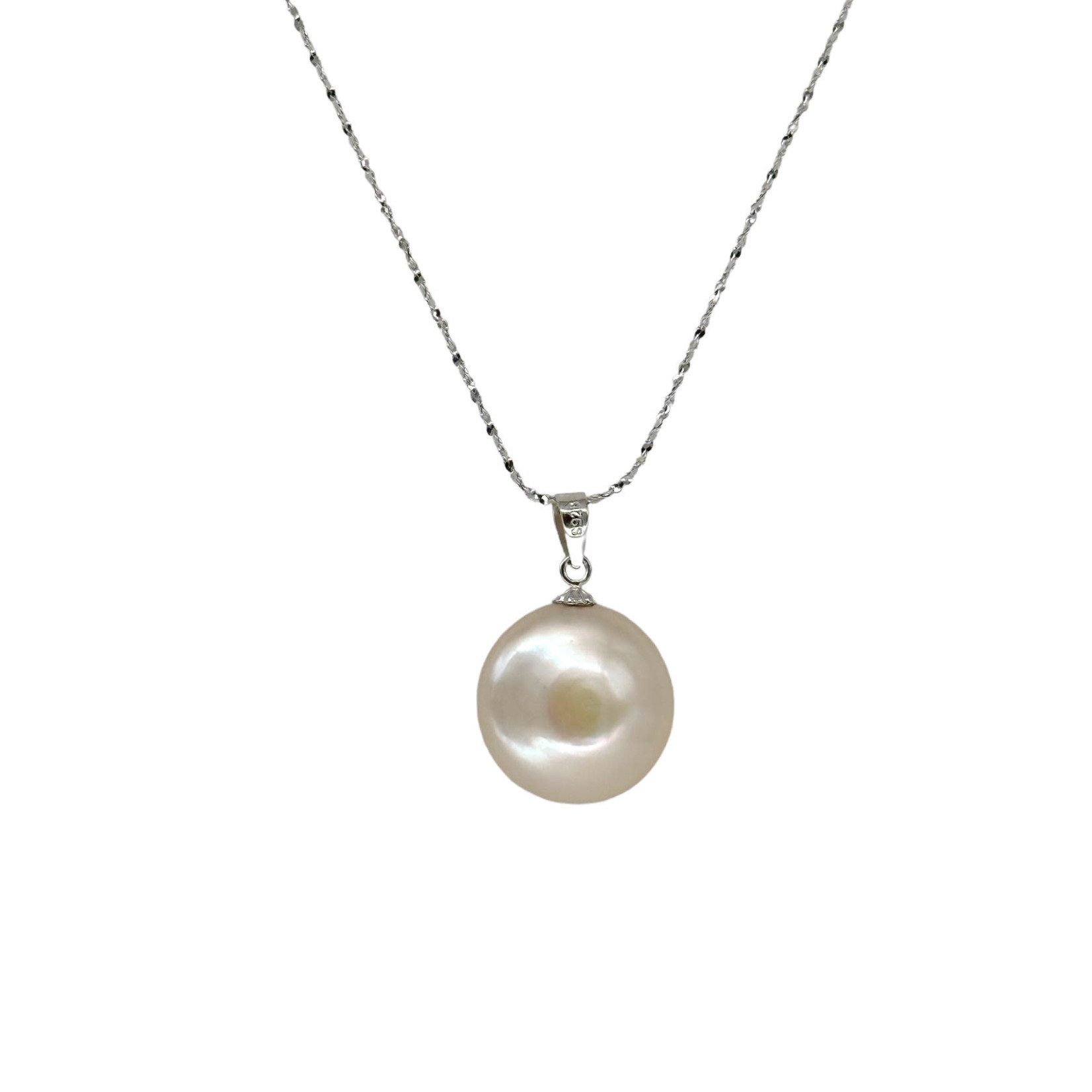 14-17mm Coin Pearl Pendant with Sterling Silver Chain Peach