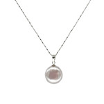 14-17mm Coin Pearl Pendant with Sterling Silver Chain Pink