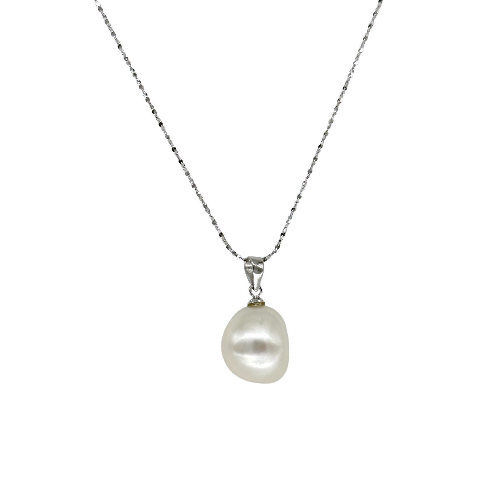 Baroque Pearl Pendant on 18" Sterling Silver Chain White