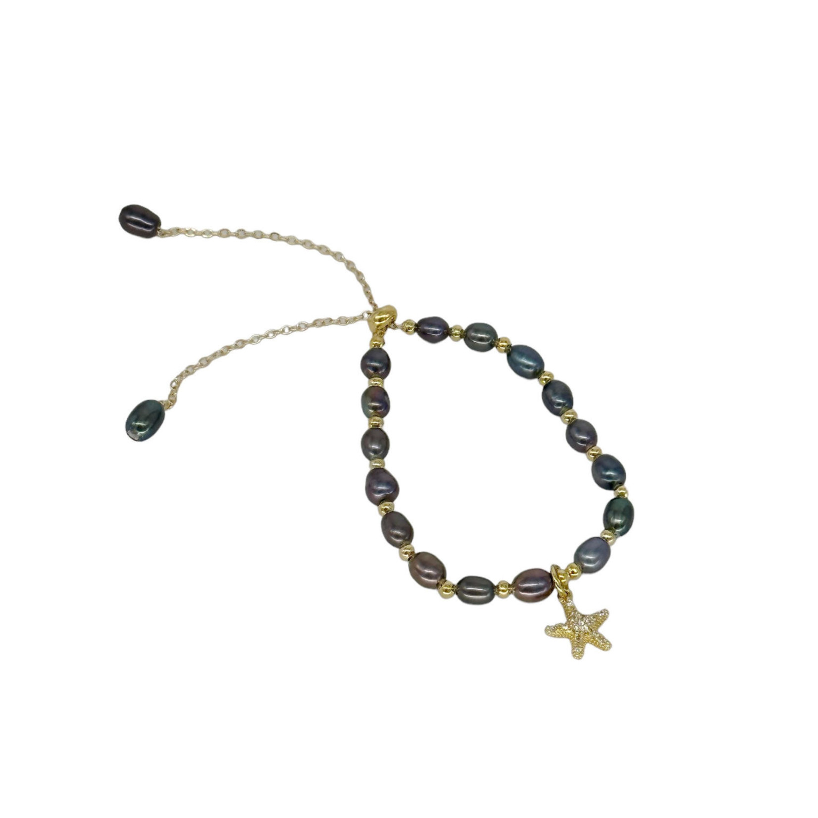 Copper & Freshwater Pearl Adjustable Bracelet Gold Starfish with Peacock Pearl