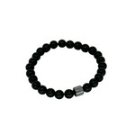 8mm Black Stone with Magnetic Hematite Barrel Bead Stretch Bracelet