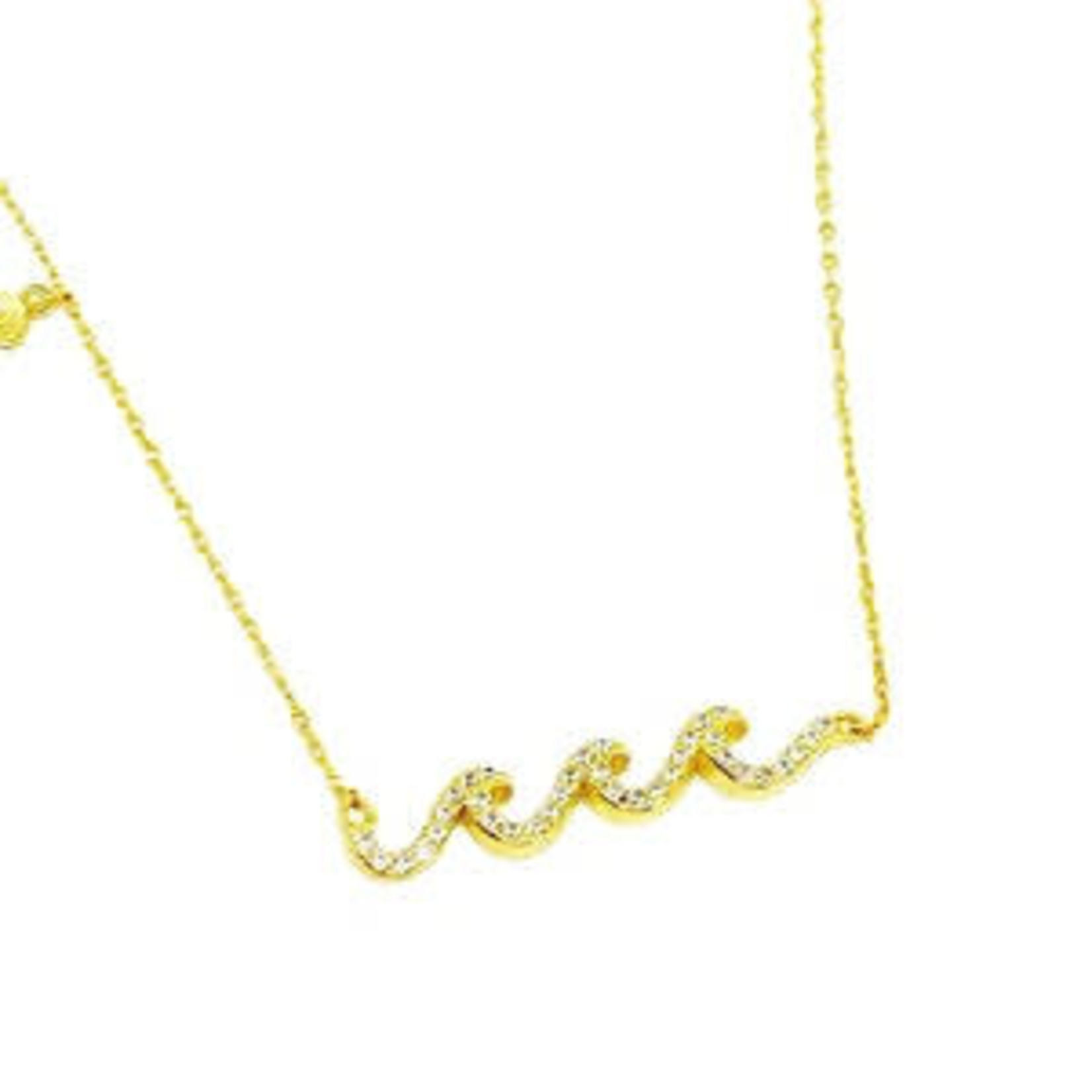 Sterling Silver Gold Tone Necklace with Adjustable Chain CZ Wave