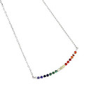 Sterling Silver Necklace with Adjustable Chain Rainbow CZ Bar