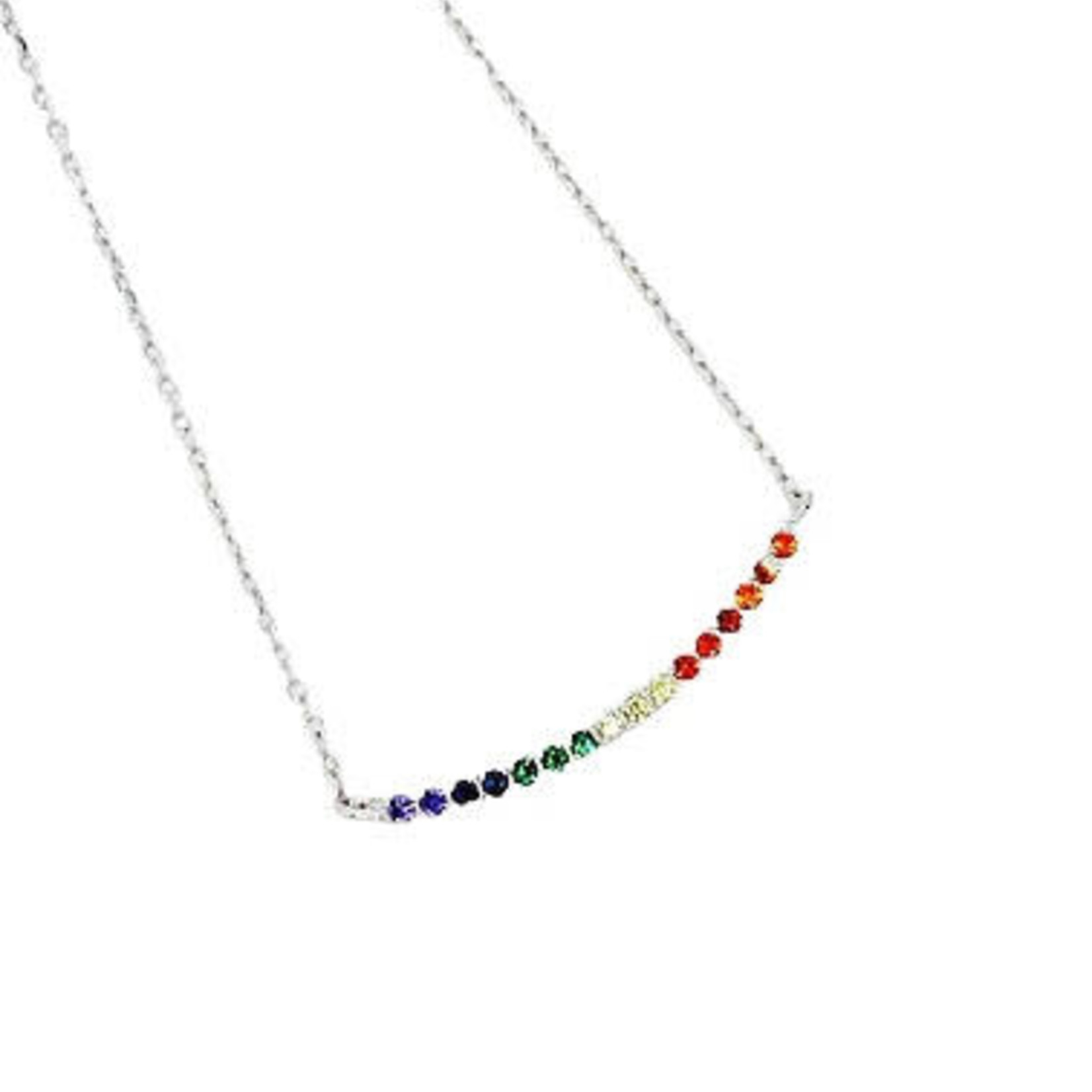 Sterling Silver Necklace with Adjustable Chain Rainbow CZ Bar