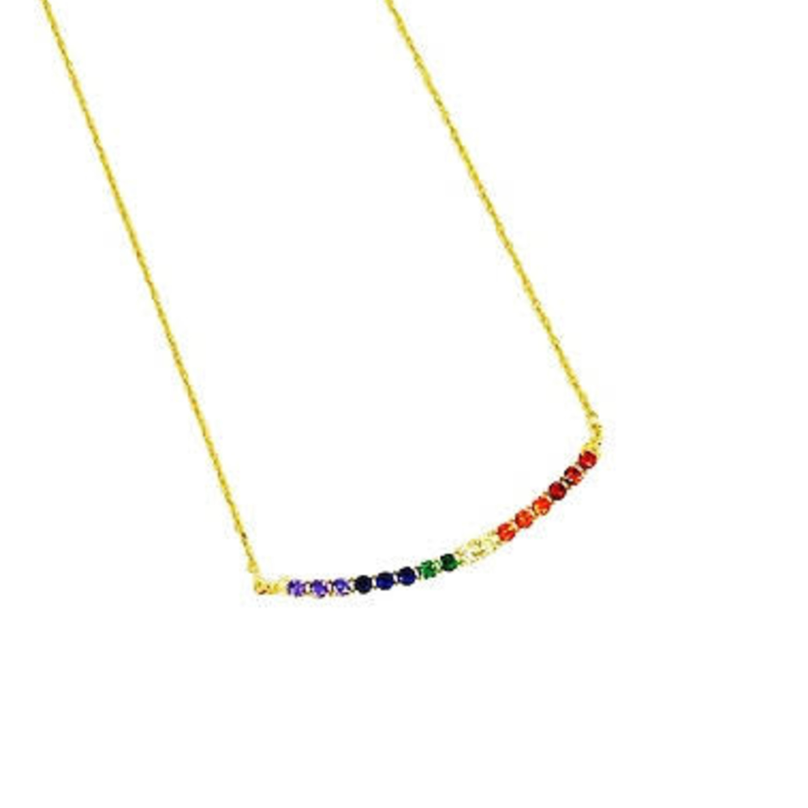 Sterling Silver Gold Tone Necklace with Adjustable Chain Rainbow CZ Bar