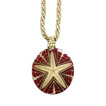 Shell Necklace Starfish Red Resin Starfish with Cream Beads - N183