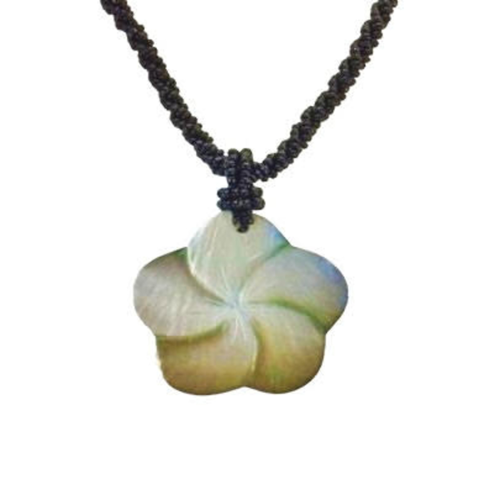 Shell Necklace Carved Flower with Black Beads - NB1