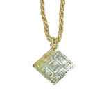 N172 Island Shell Necklace Carved Diamond Shaped Carved Geometric Motif with Tan Beads