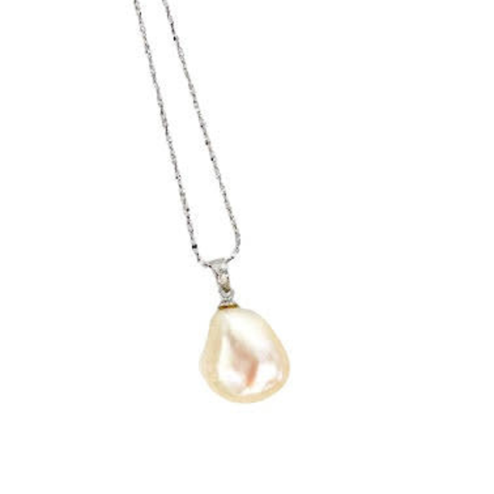 Baroque Pearl Pendant on 18" Sterling Silver Chain Peach