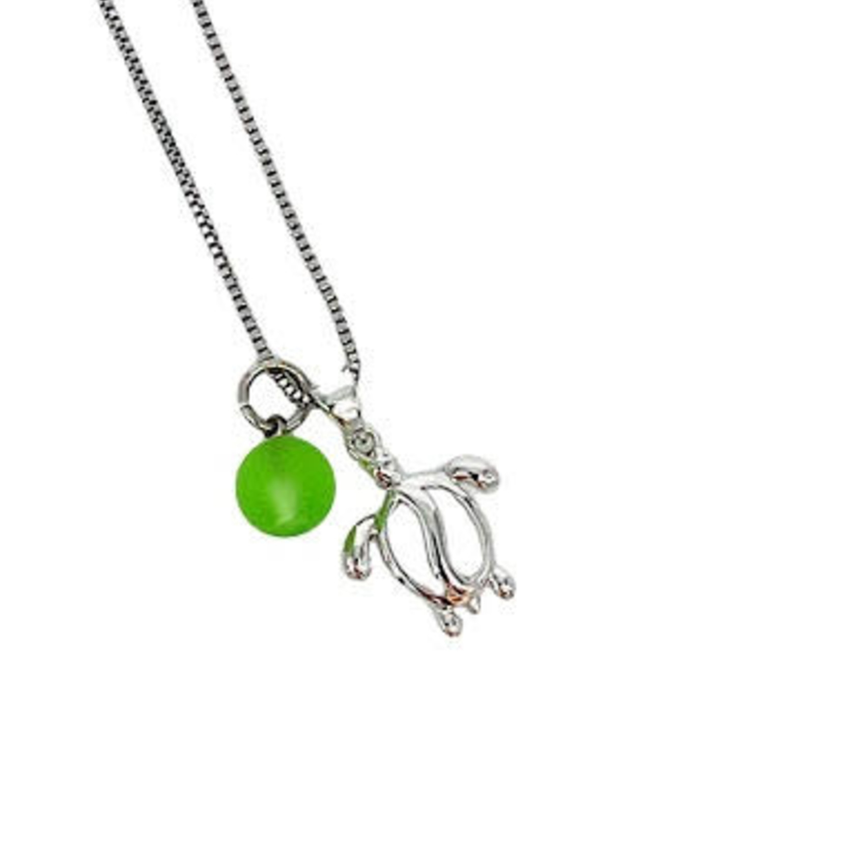 Stainless Steel Necklace with Charm and Glass Bead Turtle