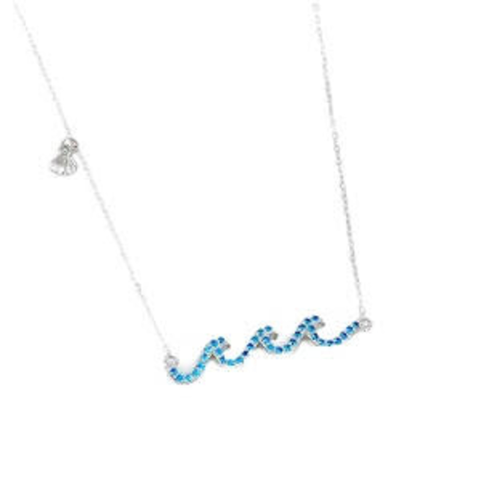 Sterling Silver Necklace with Adjustable Chain Blue Topaz Wave