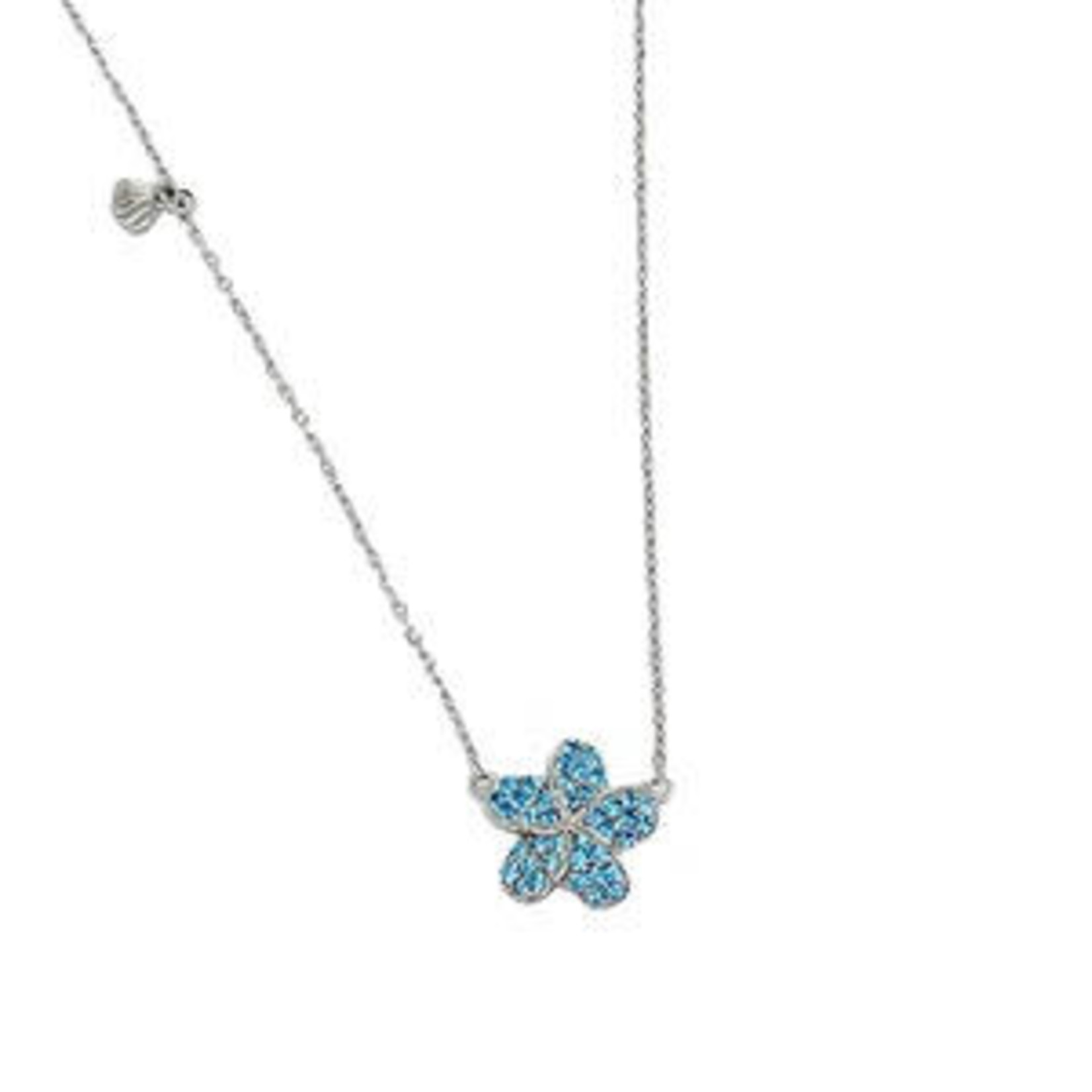Sterling Silver Necklace with Adjustable Chain Blue Topaz Plumeria