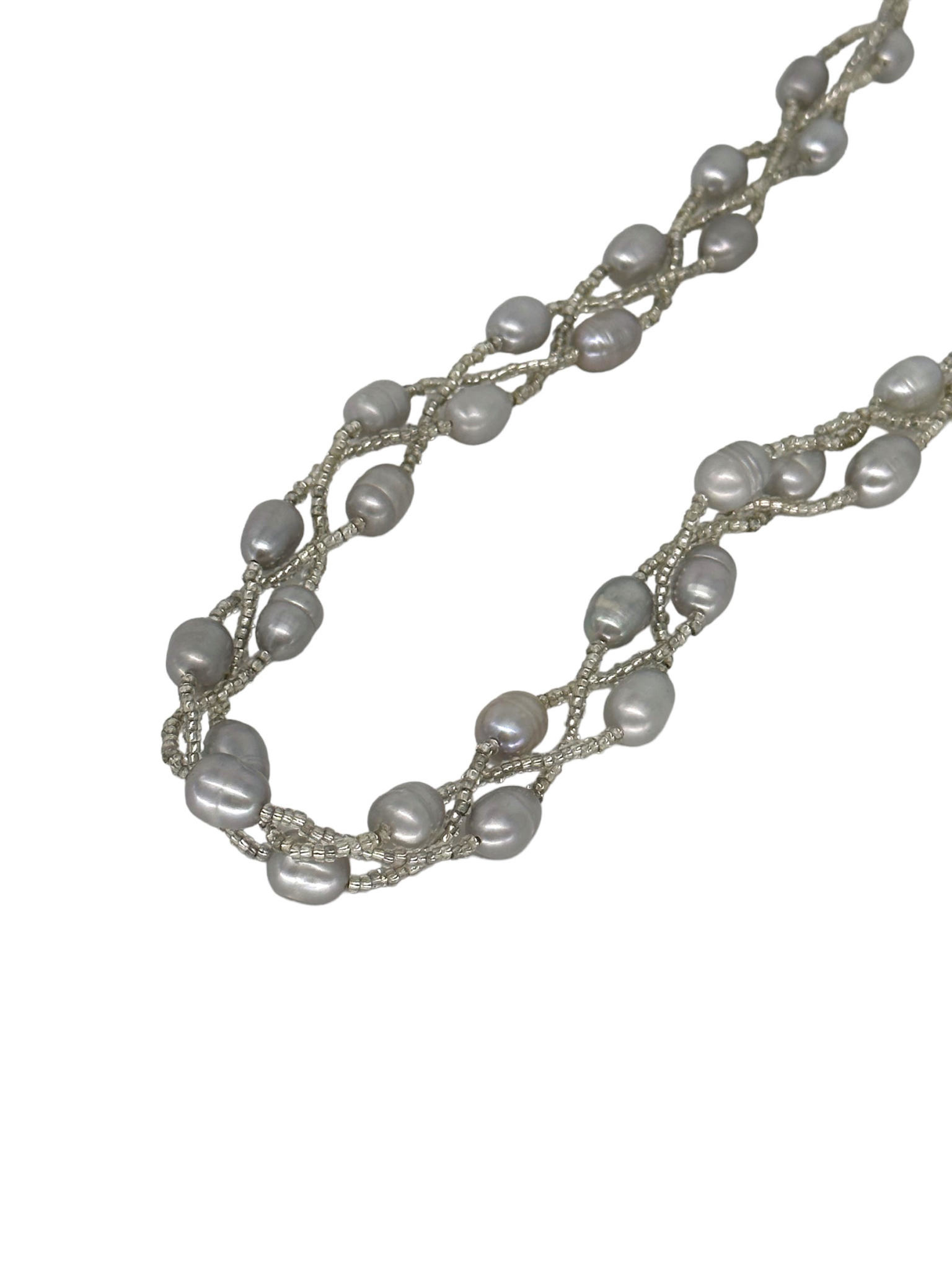 Braided Pearl Clasp Necklace Silver Maka Imports