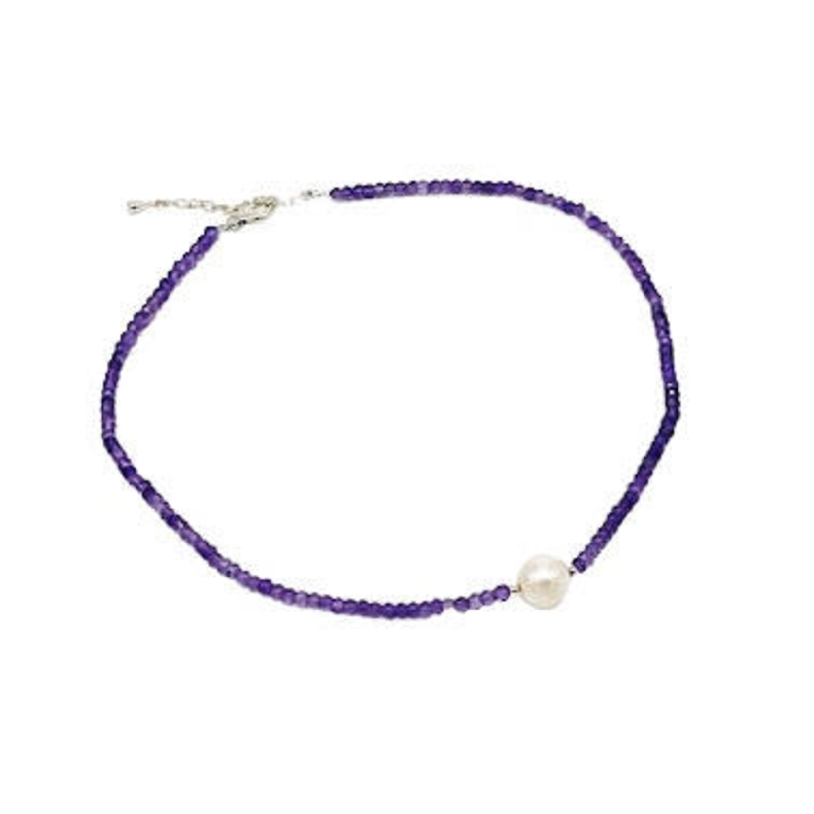 Amethyst White Pearl Adjustable 16-18" 2mm Gemstone Bead Necklace