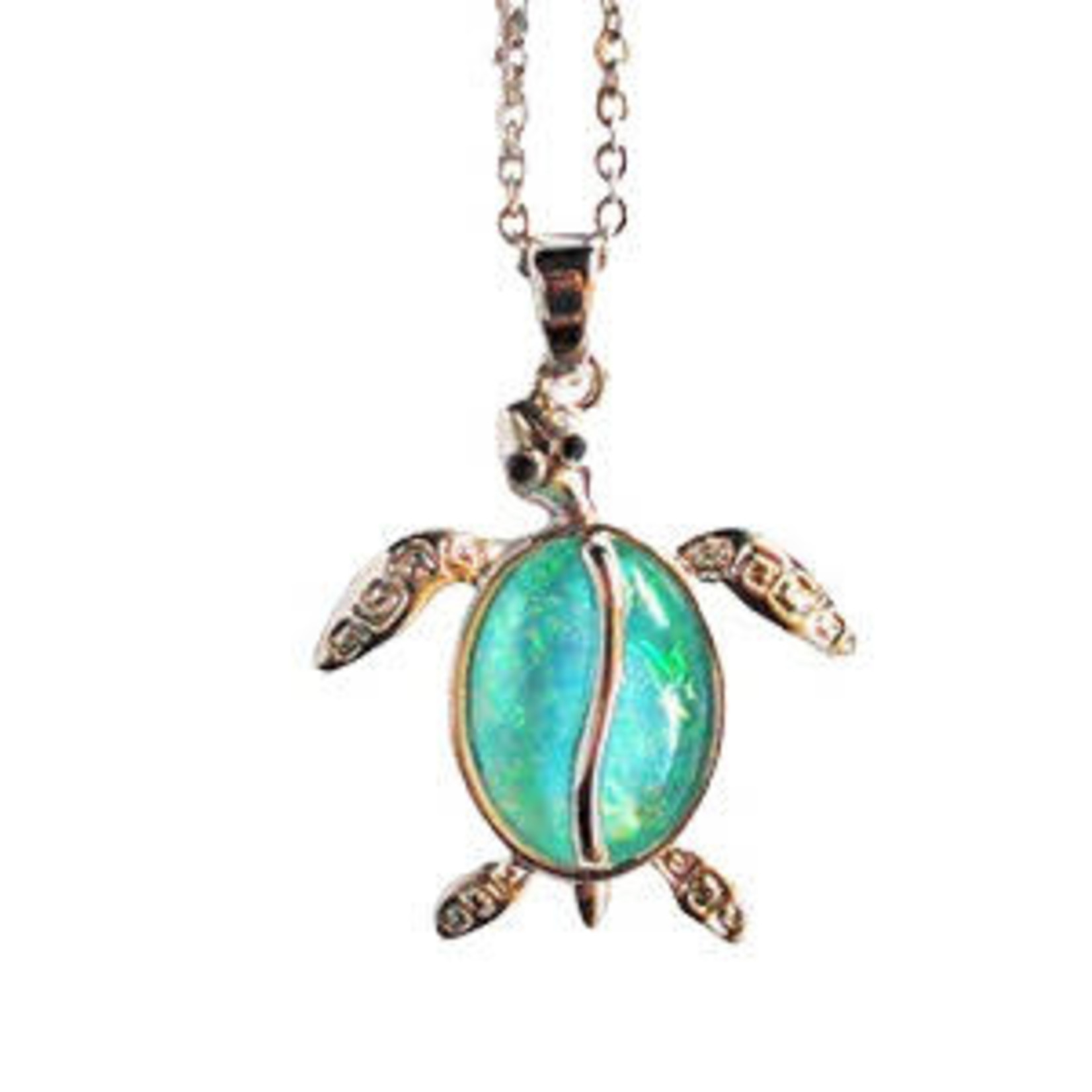 Opal Inspired Resin Pendant with Chain Turtle