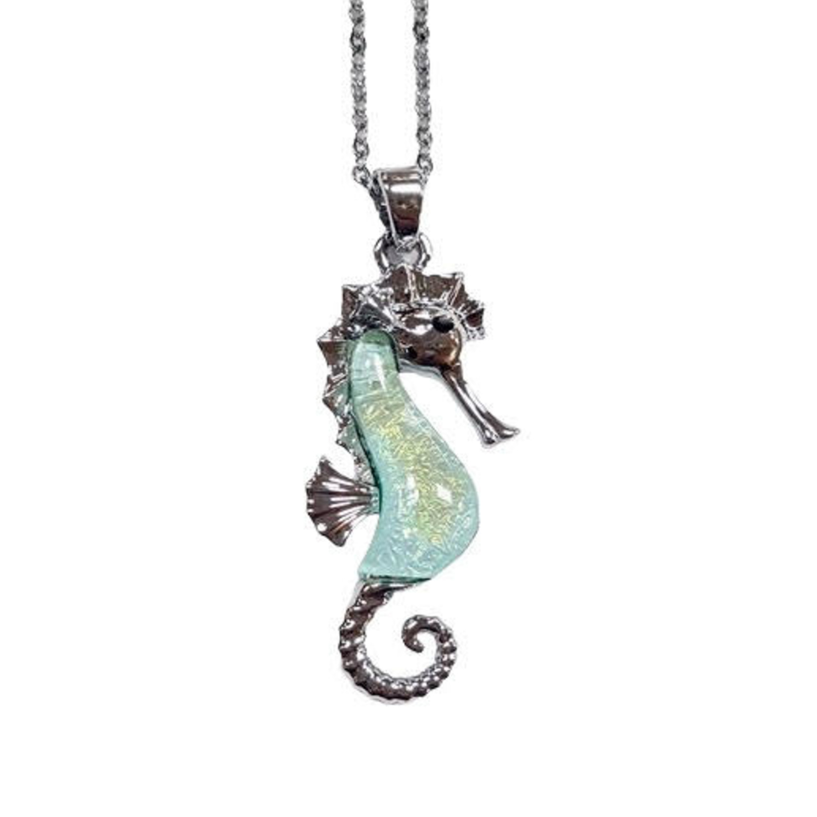 Opal Inspired Resin Pendant with Chain Seahorse