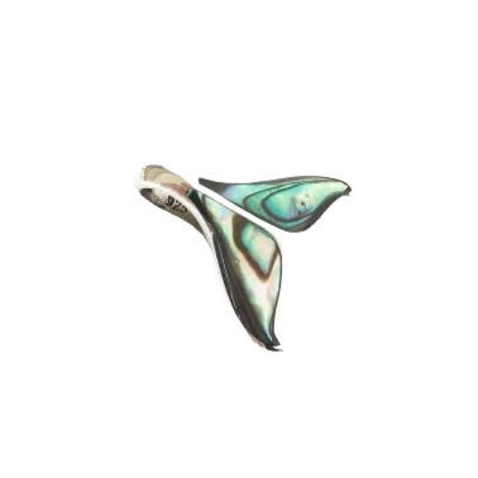 P214 Sterling Silver Paua Shell Whale Tail Pendant