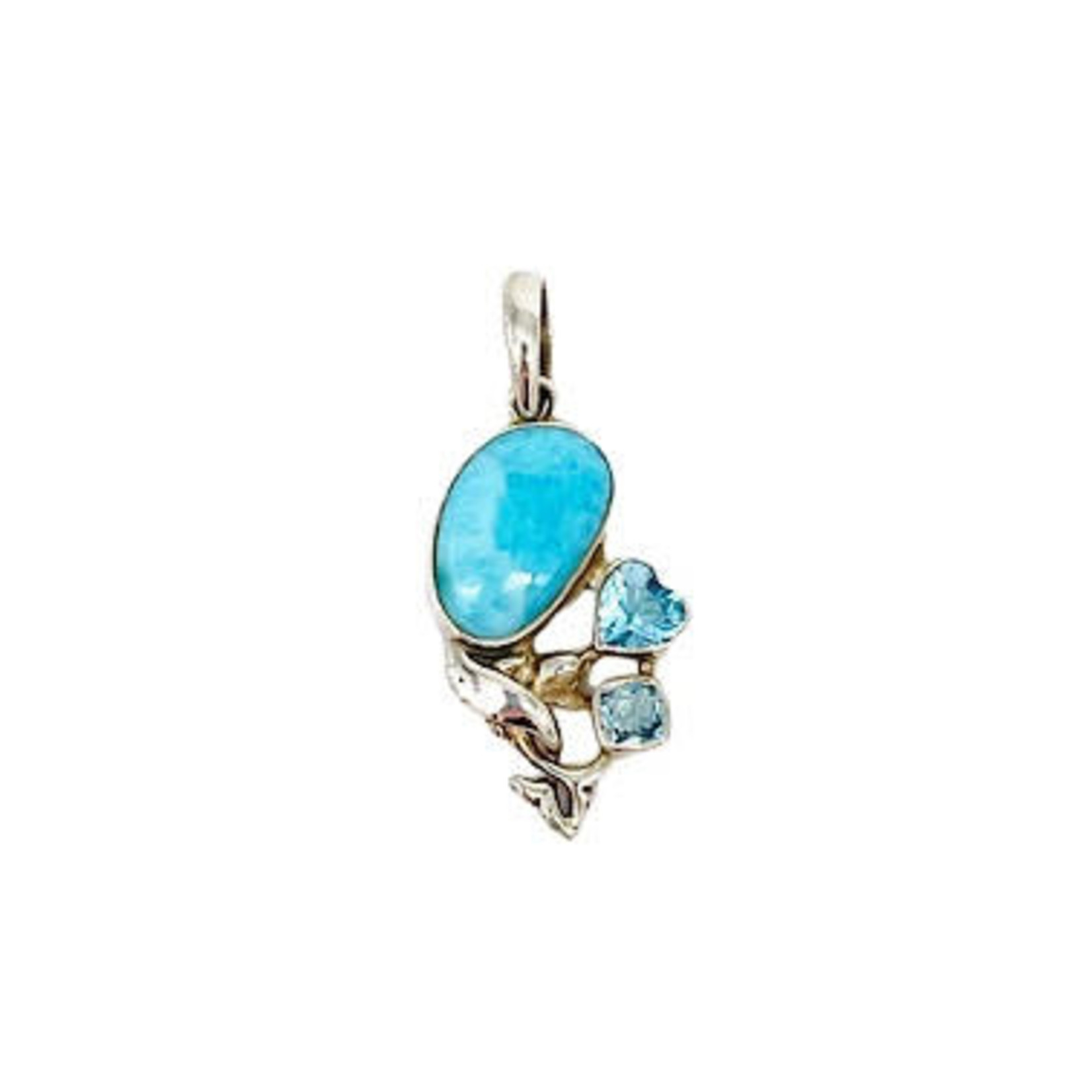 Sterling Silver Larimar and Blue Topaz with Dolphin Pendant