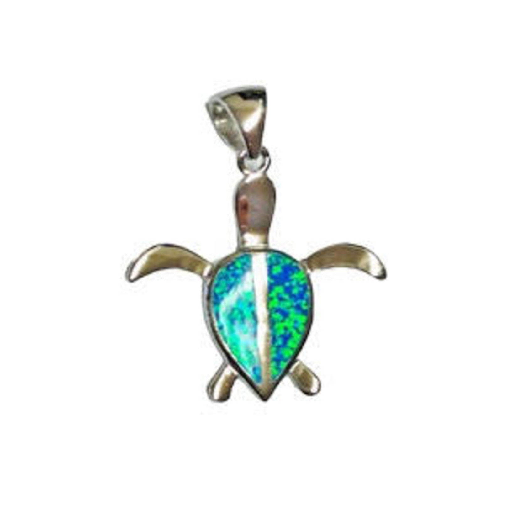 P98 Sterling Silver Synthetic Opal Small Turtle Pendant