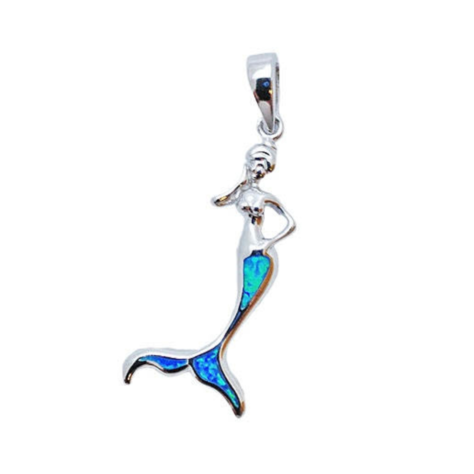 P81 Sterling Silver Synthetic Opal Mermaid Pendant