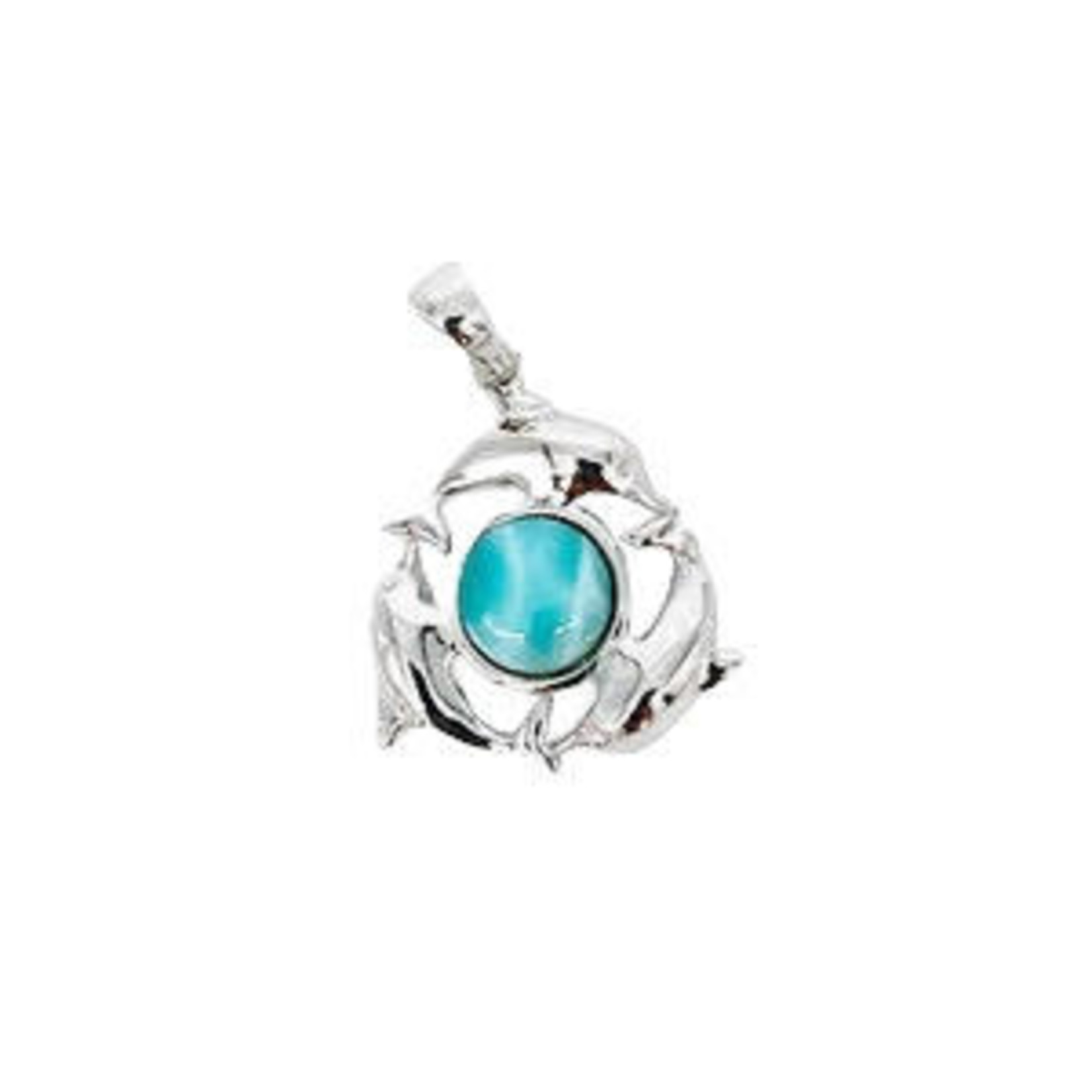 P261 Sterling Silver and Larimar Dolphin Circle Pendant