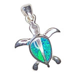 P257 Sterling Silver Synthetic Opal Turtle Pendant