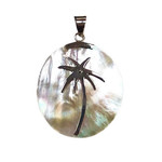 P248 Sterling Silver Mother of Pearl Palm Tree Large Pendant