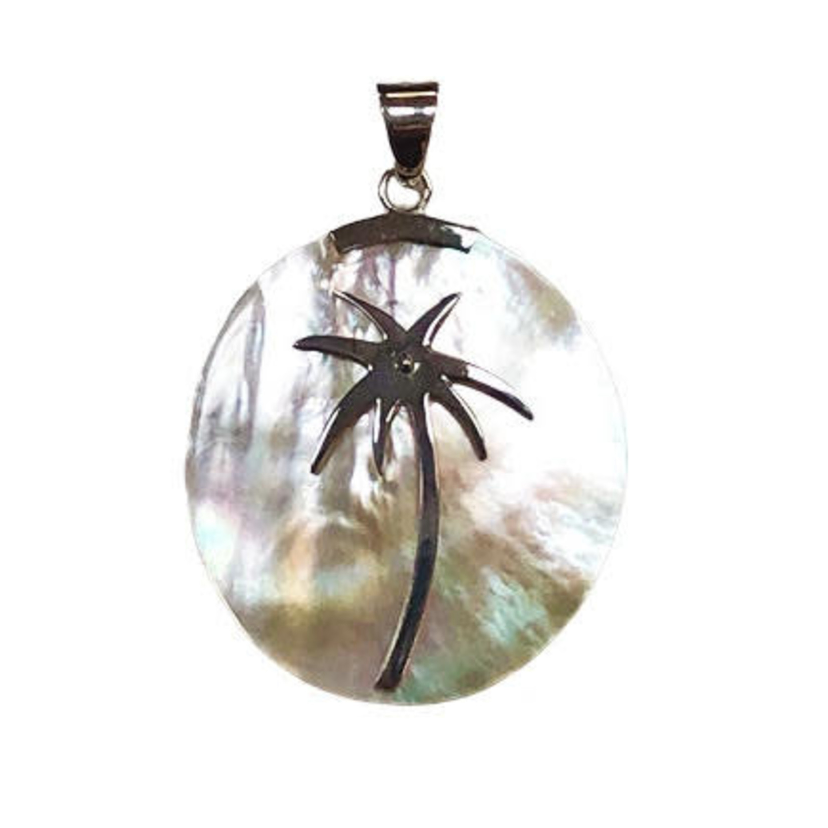 P248 Sterling Silver Mother of Pearl Palm Tree Large Pendant