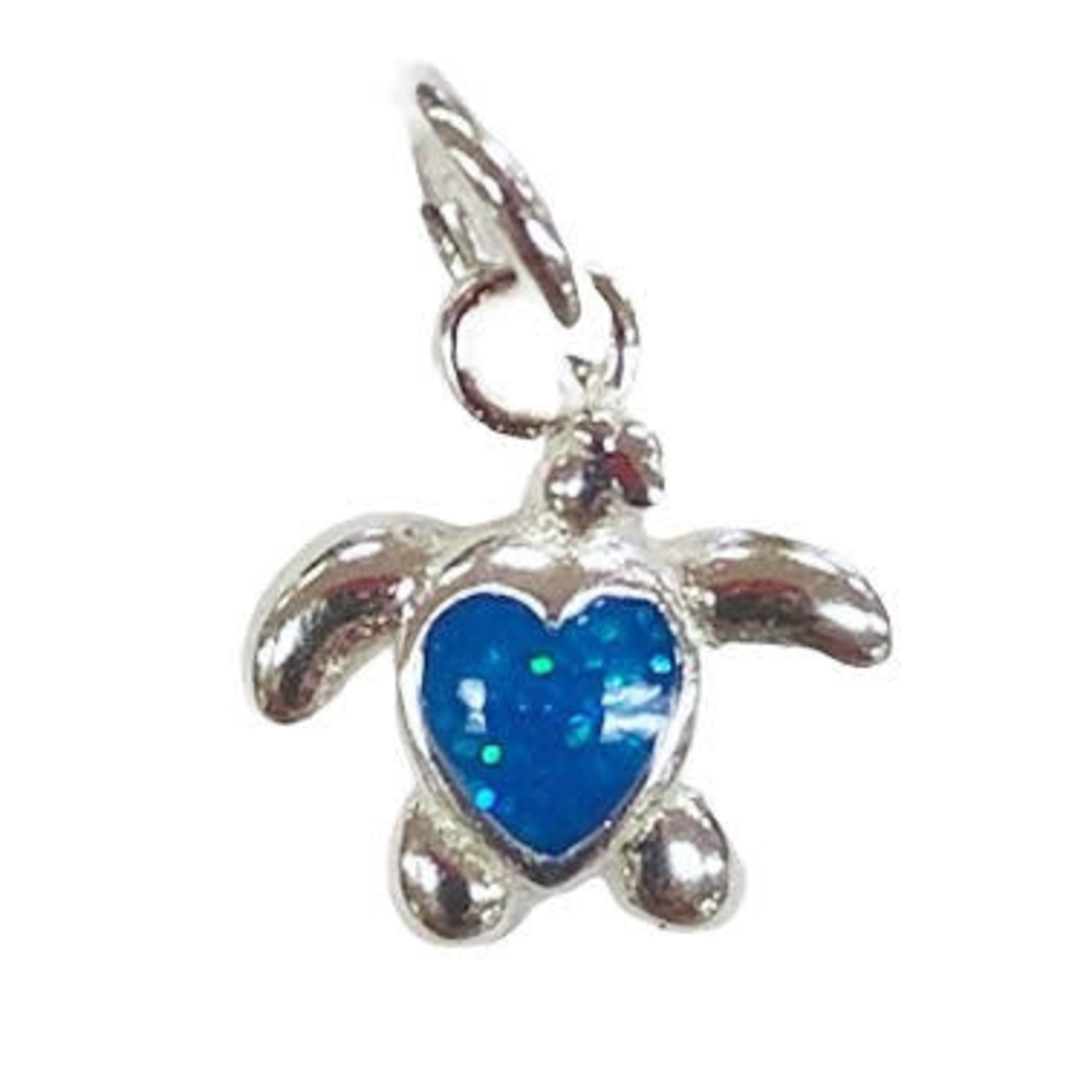 P235 Sterling Silver Blue Sparkle Enamel Heart Turtle Pendant