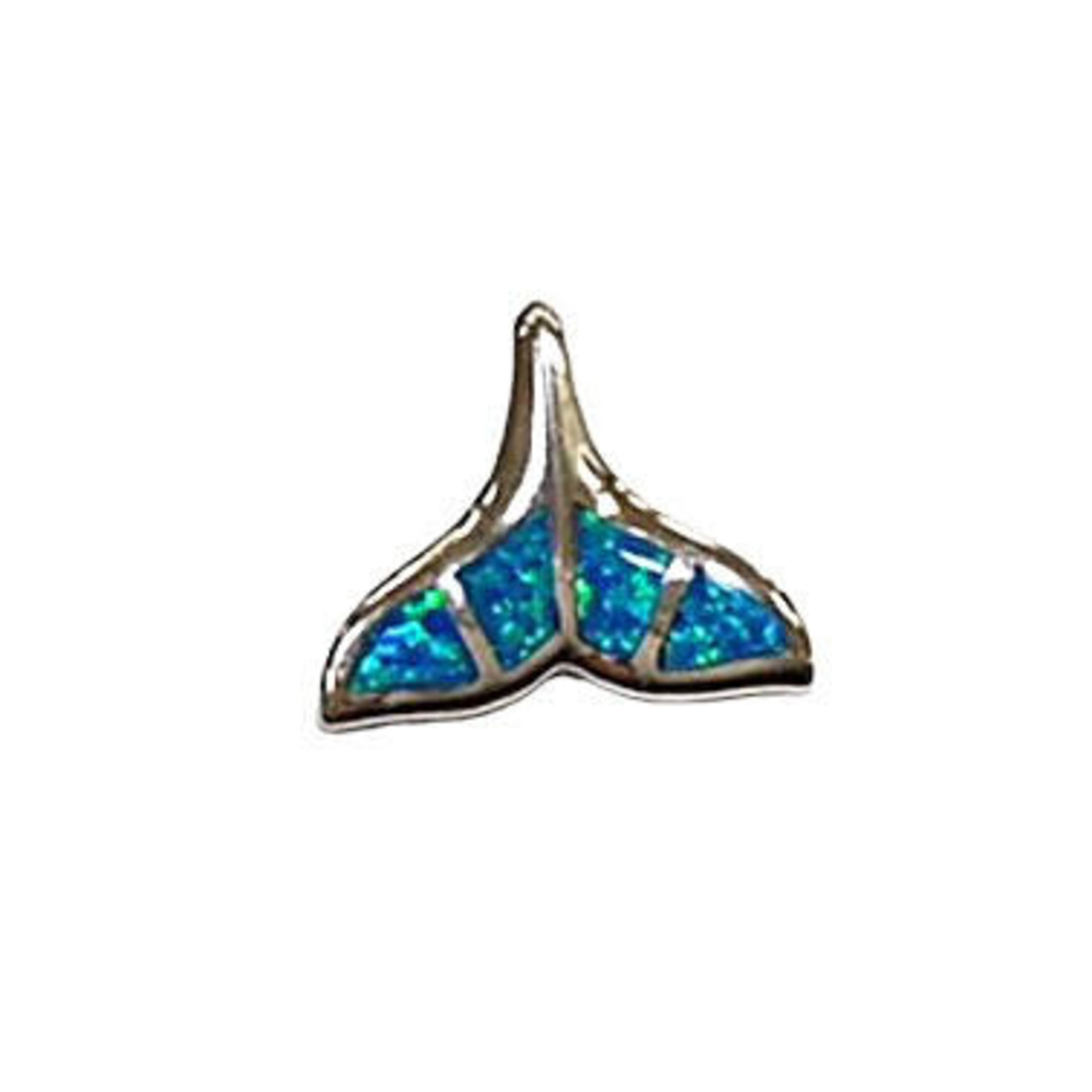 P201 Sterling Silver Synthetic Opal Striped Whale Tail Pendant